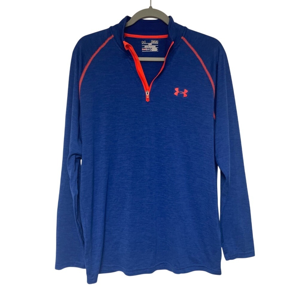 Under Armour Heatgear Blue Orange Loose Fit Quarter Zip Pullover Men's Medium‎